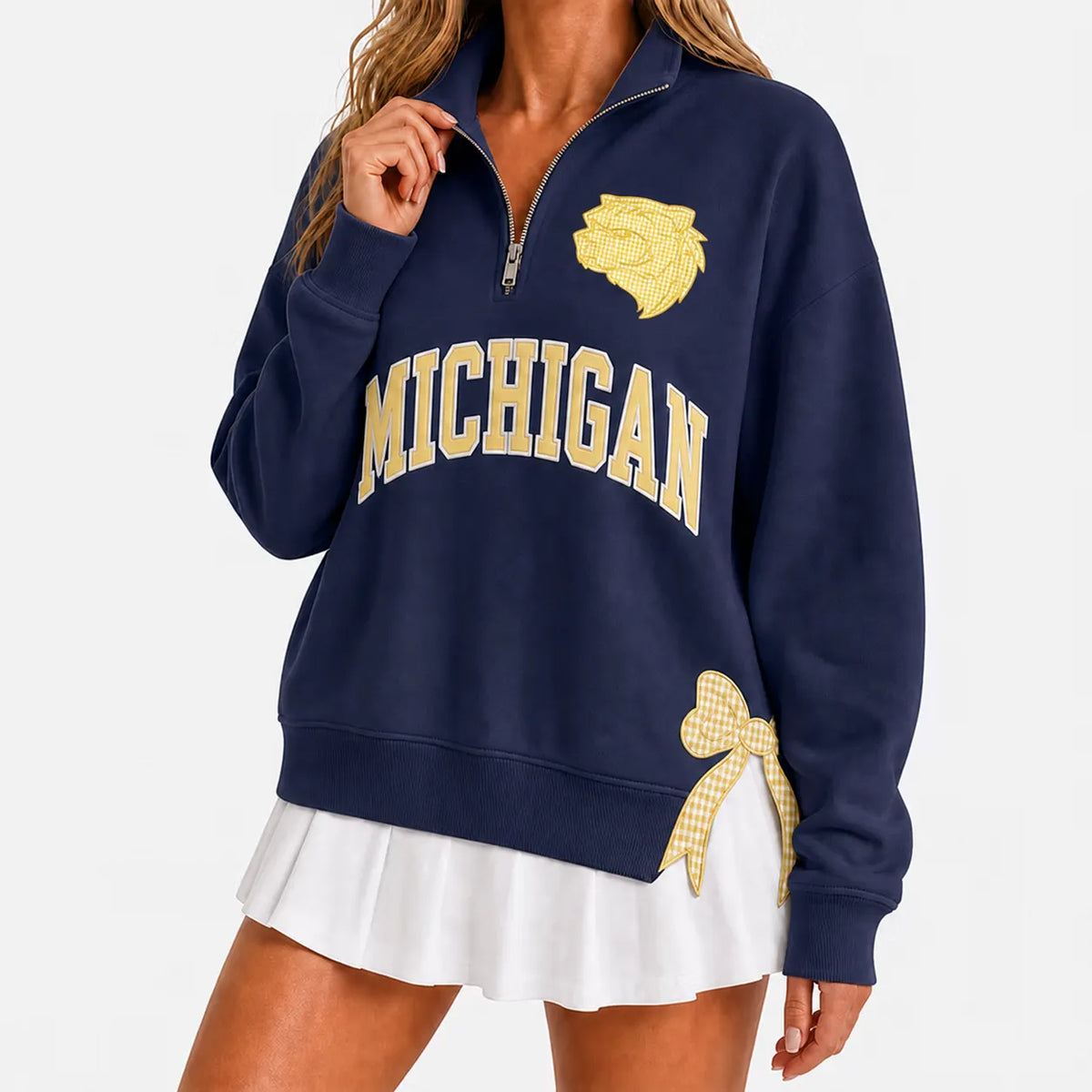 Custom College Game Day Quarter Zip Pullover – Plush Text, Mascot Logo & Butterfly Side Detail Spirit Sweatshirt