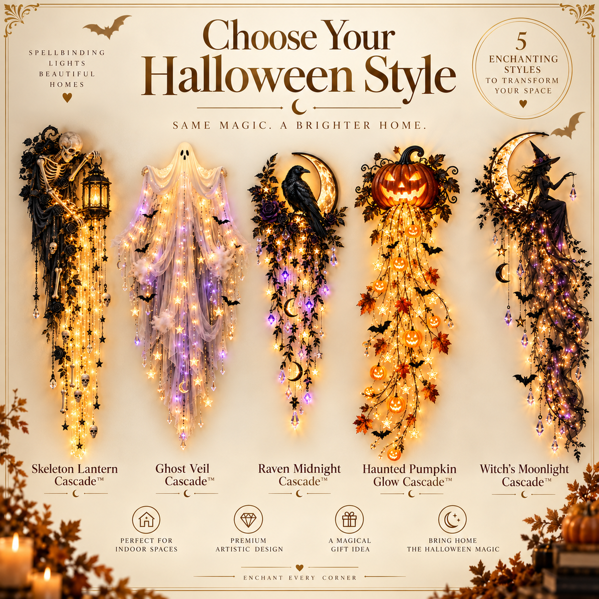 Halloween Cascade Wall Light – 5 Gothic Glowing Wall Styles