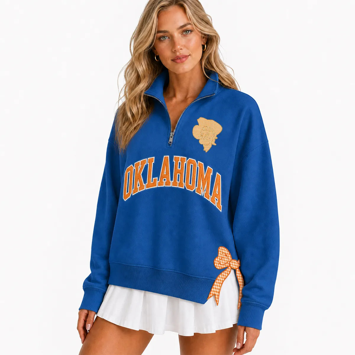 Custom College Game Day Quarter Zip Pullover – Plush Text, Mascot Logo & Butterfly Side Detail Spirit Sweatshirt