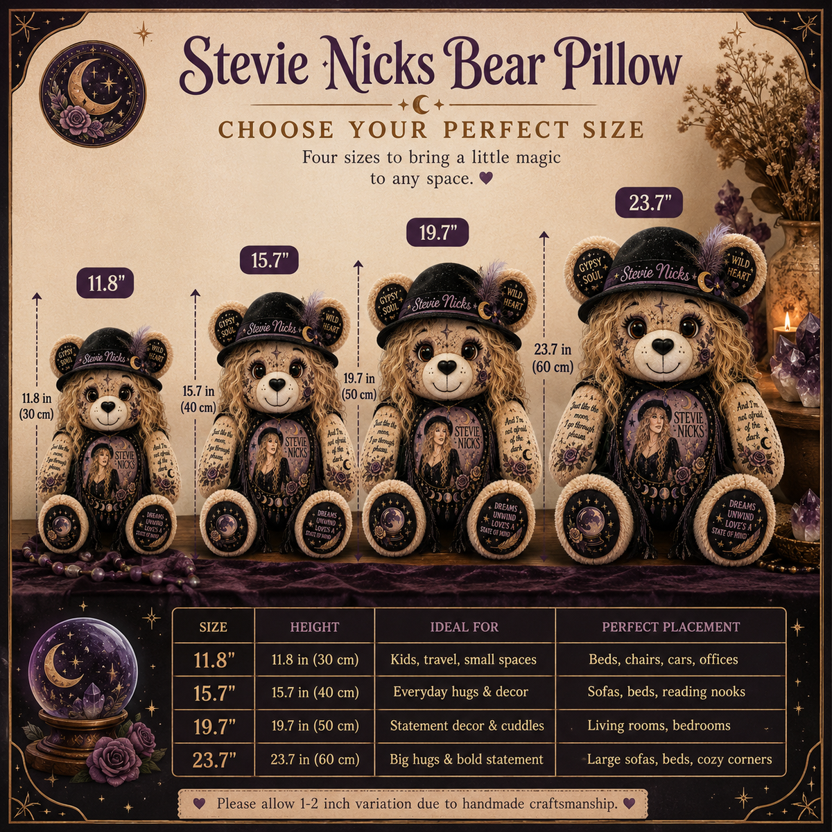 Stevie Nicks Bear Custom Shaped Pillow – Gift for Classic Music Lovers